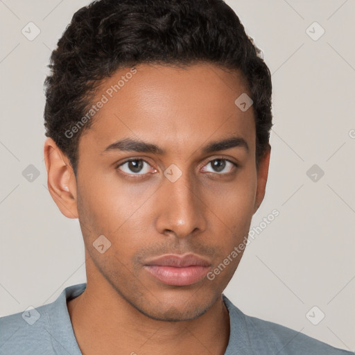 Neutral latino young-adult male with short  brown hair and brown eyes