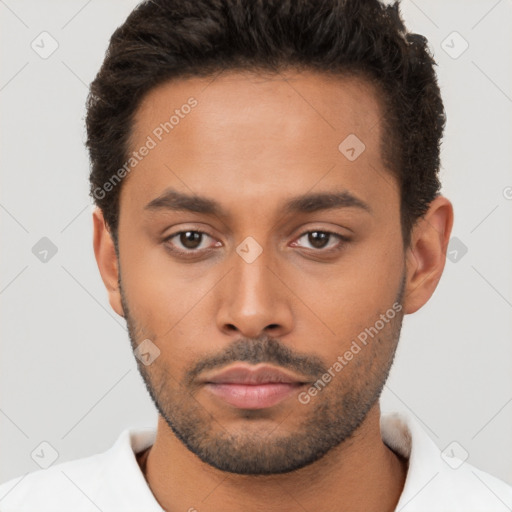 Neutral black young-adult male with short  brown hair and brown eyes