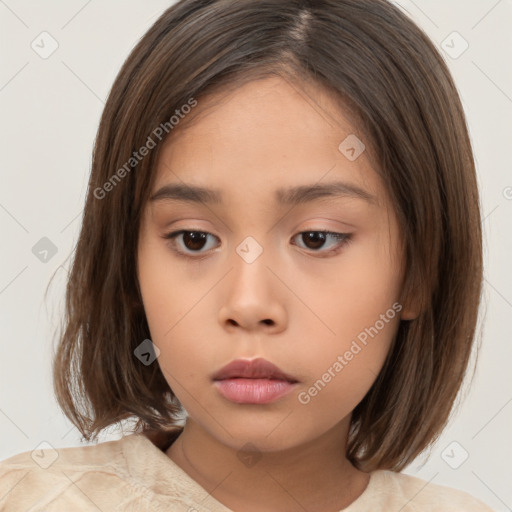 Neutral white child female with medium  brown hair and brown eyes