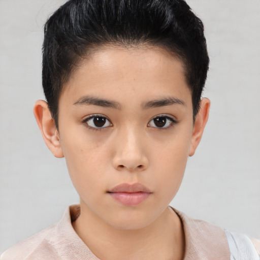 Neutral asian child female with short  brown hair and brown eyes