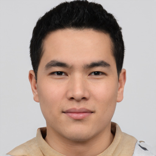 Neutral asian young-adult male with short  brown hair and brown eyes
