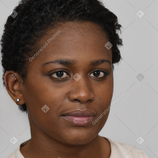 Neutral black young-adult female with short  brown hair and brown eyes