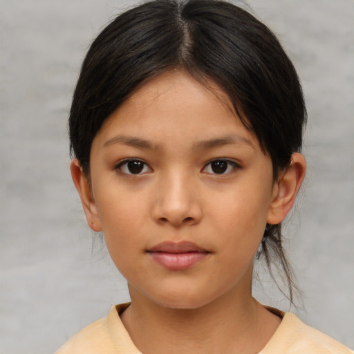 Neutral asian young-adult female with medium  brown hair and brown eyes