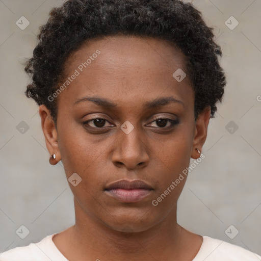 Neutral black young-adult female with short  brown hair and brown eyes