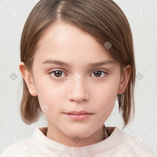 Neutral white child female with medium  brown hair and brown eyes