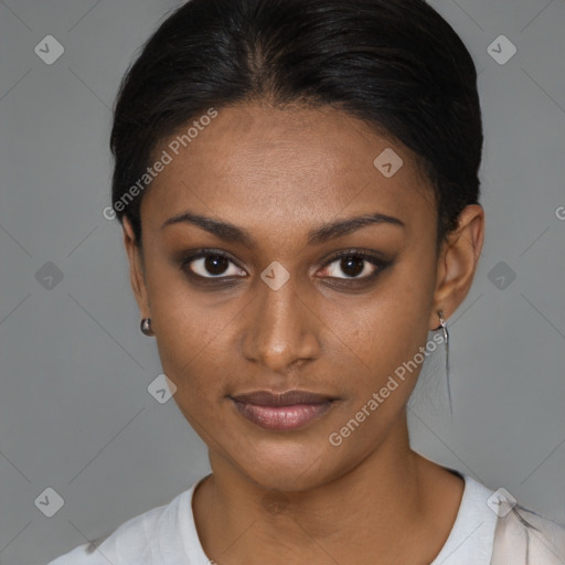 Neutral black young-adult female with short  brown hair and brown eyes