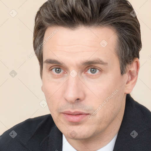 Neutral white adult male with short  brown hair and brown eyes