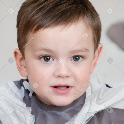 Joyful white child male with short  brown hair and brown eyes