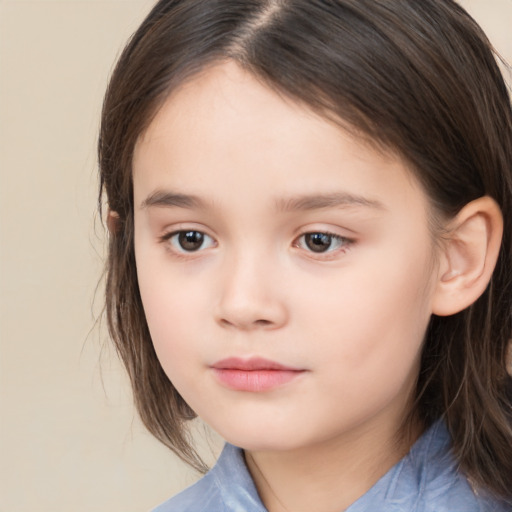 Neutral white child female with medium  brown hair and brown eyes