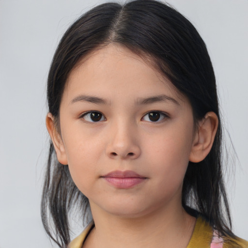 Neutral asian child female with medium  brown hair and brown eyes