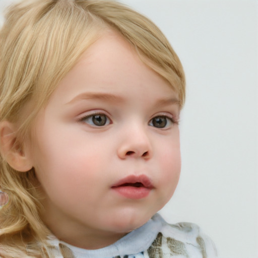 Neutral white child female with medium  brown hair and blue eyes