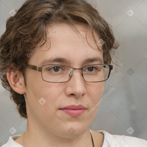 Neutral white adult female with medium  brown hair and brown eyes