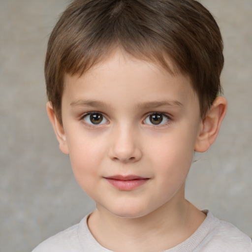 Neutral white child female with short  brown hair and brown eyes