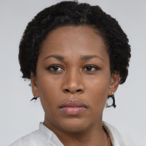 Neutral black young-adult female with short  brown hair and brown eyes