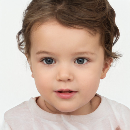 Neutral white child female with short  brown hair and brown eyes