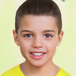 Joyful white child male with short  brown hair and brown eyes