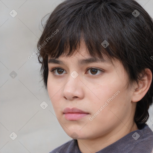 Neutral white young-adult female with short  brown hair and brown eyes