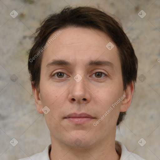 Neutral white adult male with short  brown hair and brown eyes