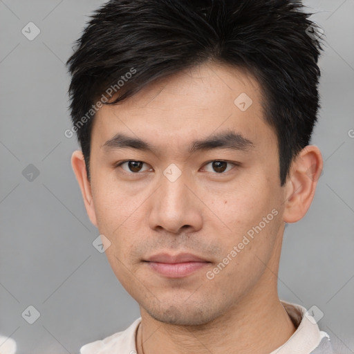 Neutral asian young-adult male with short  black hair and brown eyes