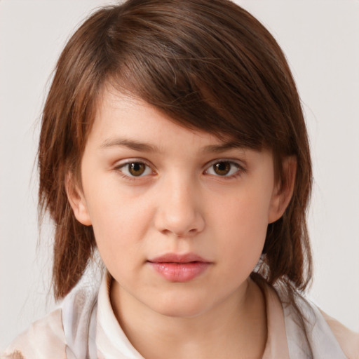 Neutral white child female with medium  brown hair and brown eyes