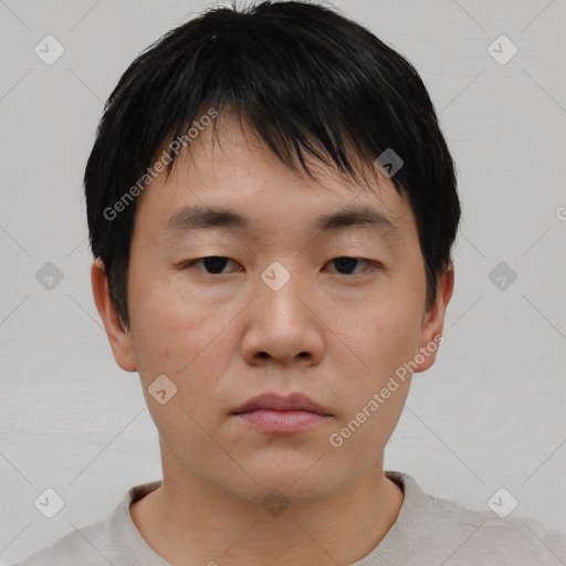 Neutral asian young-adult male with short  brown hair and brown eyes