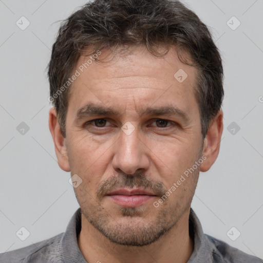 Neutral white adult male with short  brown hair and brown eyes