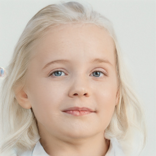 Neutral white child female with medium  blond hair and blue eyes