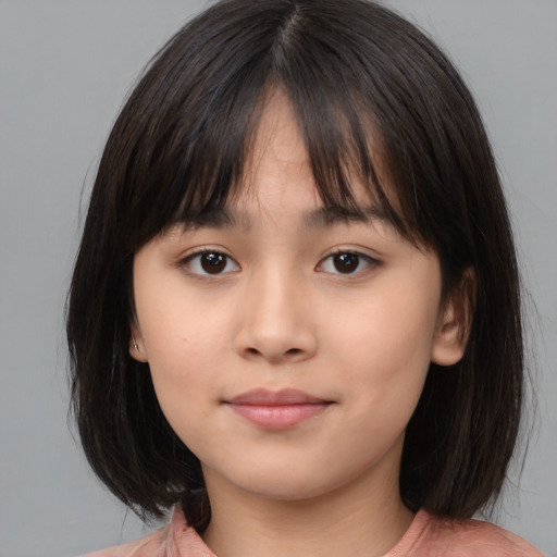 Neutral white child female with medium  brown hair and brown eyes