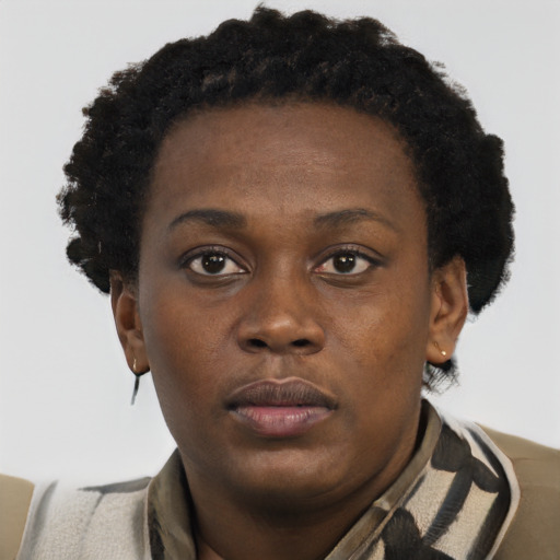 Neutral latino young-adult female with short  black hair and brown eyes