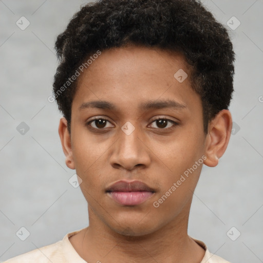 Neutral black young-adult male with short  brown hair and brown eyes