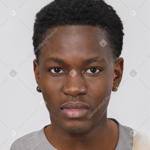 Neutral black young-adult male with short  brown hair and brown eyes