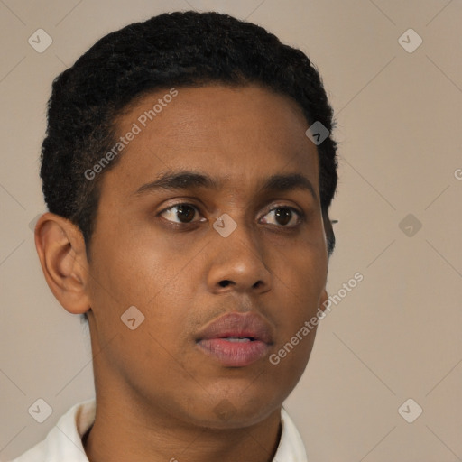 Neutral black young-adult male with short  brown hair and brown eyes