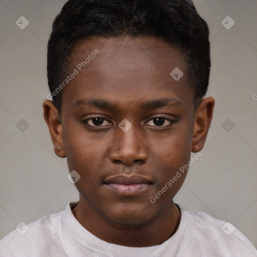 Neutral black child male with short  black hair and brown eyes