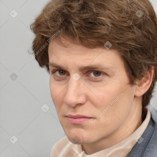 Neutral white adult male with short  brown hair and brown eyes