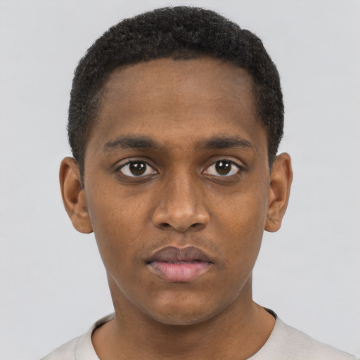 Neutral black young-adult male with short  brown hair and brown eyes
