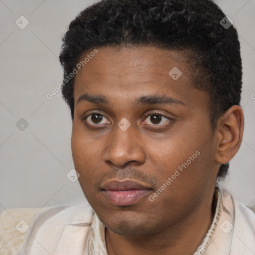 Neutral black young-adult male with short  brown hair and brown eyes