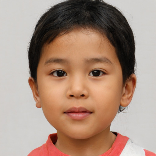 Neutral asian child female with short  brown hair and brown eyes