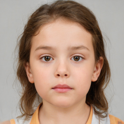 Neutral white child female with medium  brown hair and brown eyes