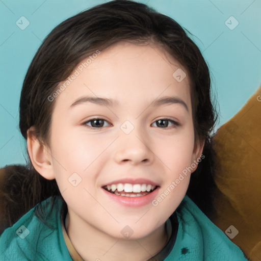 Joyful white child female with short  brown hair and brown eyes