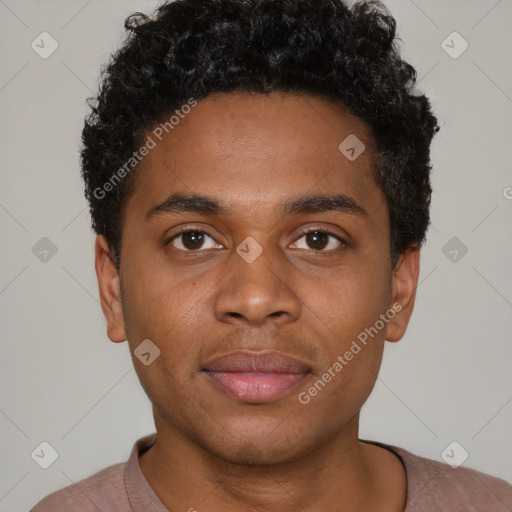 Neutral black young-adult male with short  brown hair and brown eyes