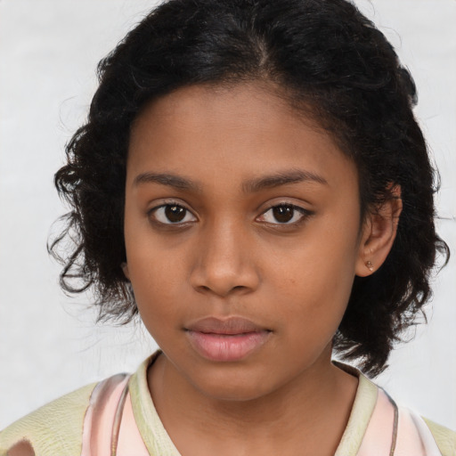 Neutral black young-adult female with long  brown hair and brown eyes