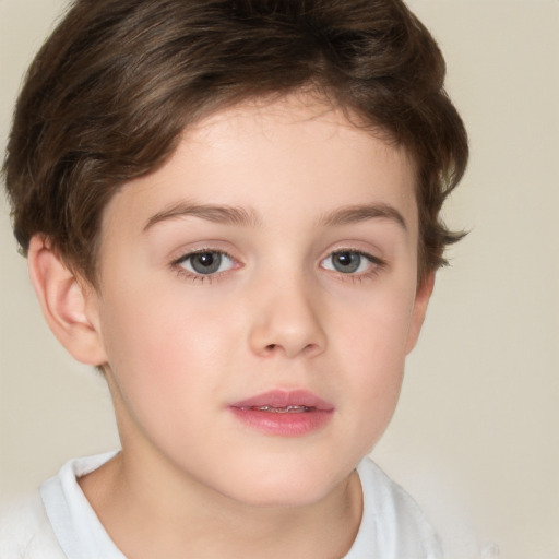 Neutral white child female with short  brown hair and brown eyes