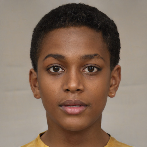 Neutral black child female with short  brown hair and brown eyes