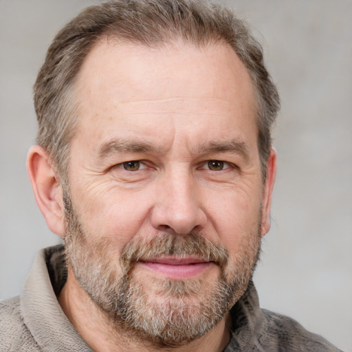 Neutral white adult male with short  brown hair and grey eyes