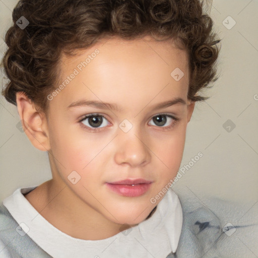 Neutral white child female with short  brown hair and brown eyes