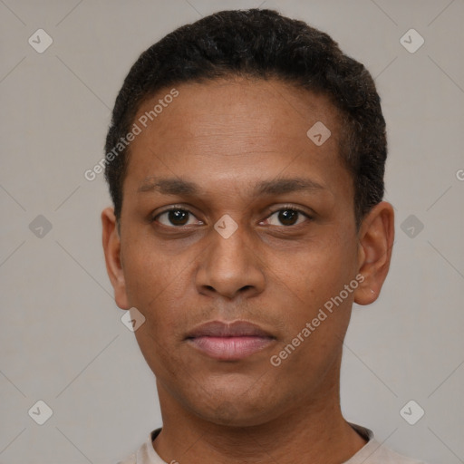 Neutral black young-adult male with short  brown hair and brown eyes