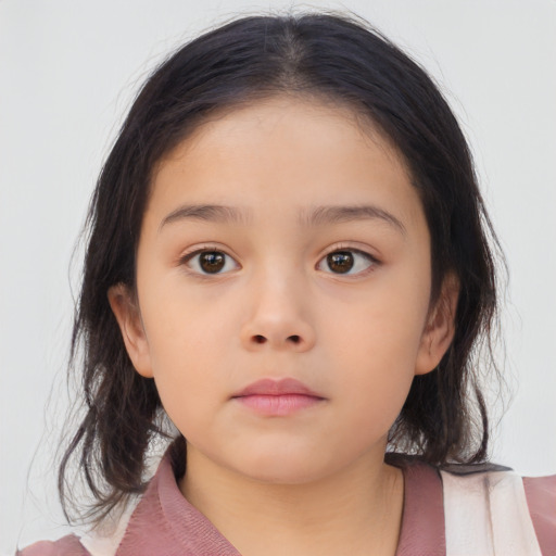 Neutral asian child female with medium  brown hair and brown eyes