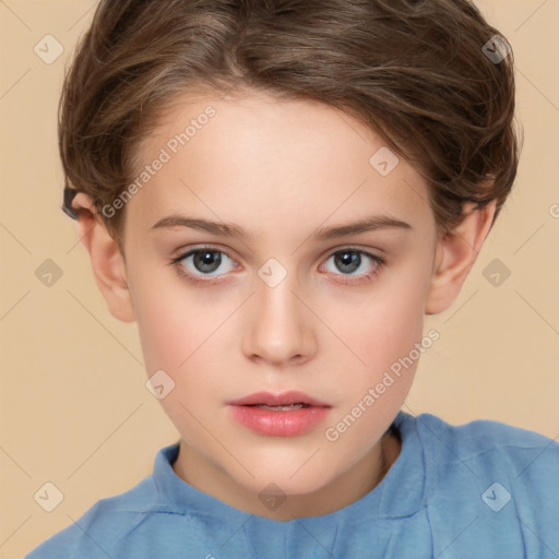 Neutral white child female with short  brown hair and brown eyes