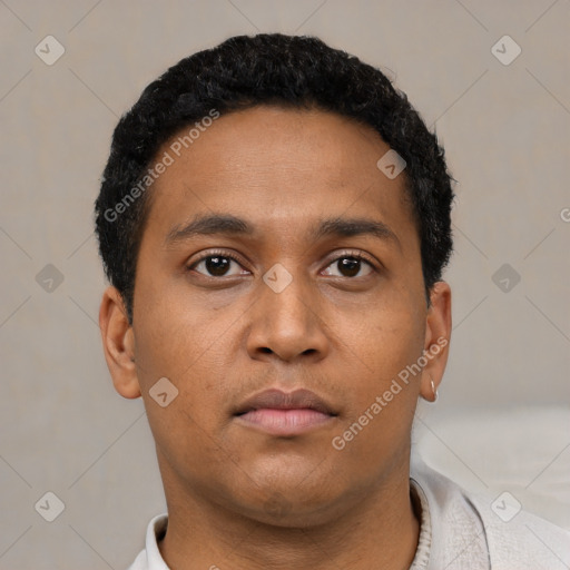 Neutral black young-adult male with short  brown hair and brown eyes