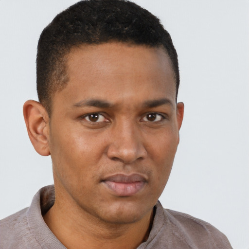 Neutral black young-adult male with short  brown hair and brown eyes